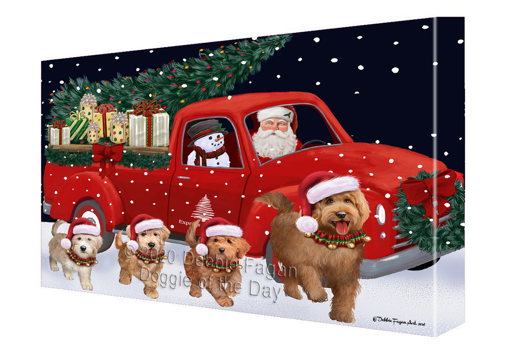 Christmas Express Delivery Red Truck Running Goldendoodle Dogs Canvas Print Wall Art Décor CVS146114