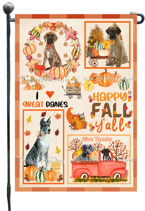 Happy Fall Y'all Pumpkin Great Dane Dogs Garden Flags- Outdoor Double Sided Garden Yard Porch Lawn Spring Decorative Vertical Home Flags 12 1/2"w x 18"h