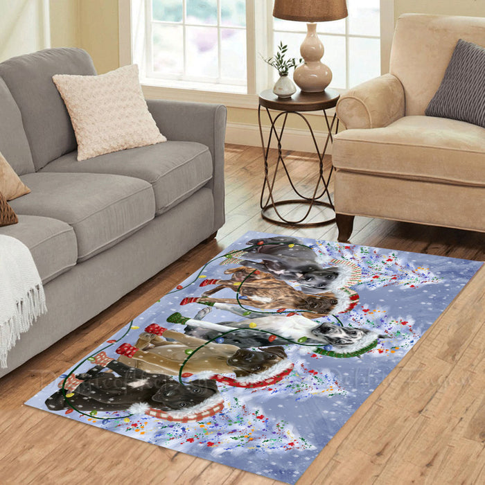 Christmas Lights and Great Dane Dogs Area Rug - Ultra Soft Cute Pet Printed Unique Style Floor Living Room Carpet Decorative Rug for Indoor Gift for Pet Lovers