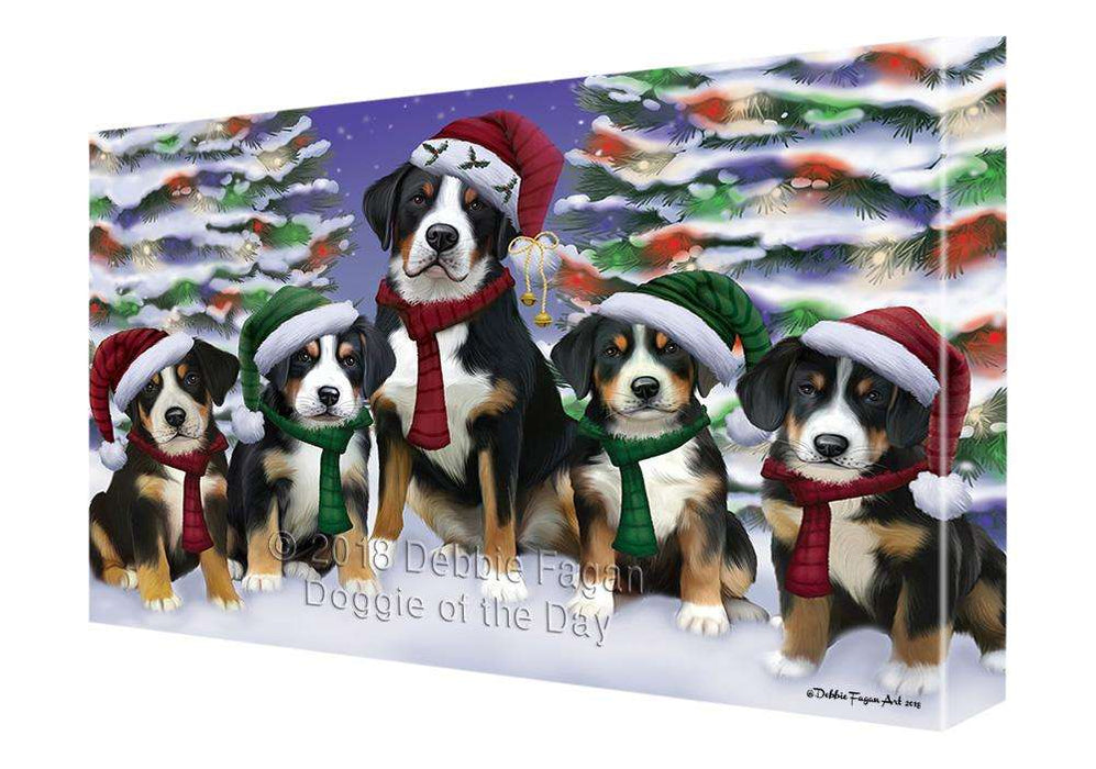 Greater Swiss Mountain Dogs Christmas Family Portrait in Holiday Scenic Background  Canvas Print Wall Art Décor CVS91223