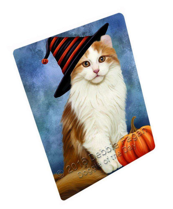 Happy Halloween American Curl Cat Wearing Witch Hat with Pumpkin Tempered Cutting Board