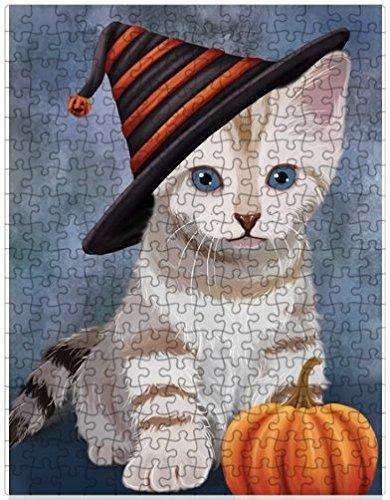 Happy Halloween Bengal Cat Wearing Witch Hat with Pumpkin Puzzle with Photo Tin