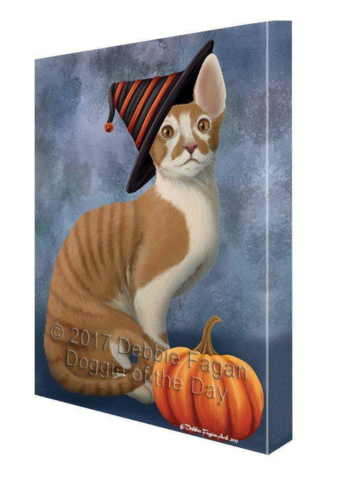 Happy Halloween Cornish Red Cat Wearing Witch Hat with Pumpkin Canvas Wall Art