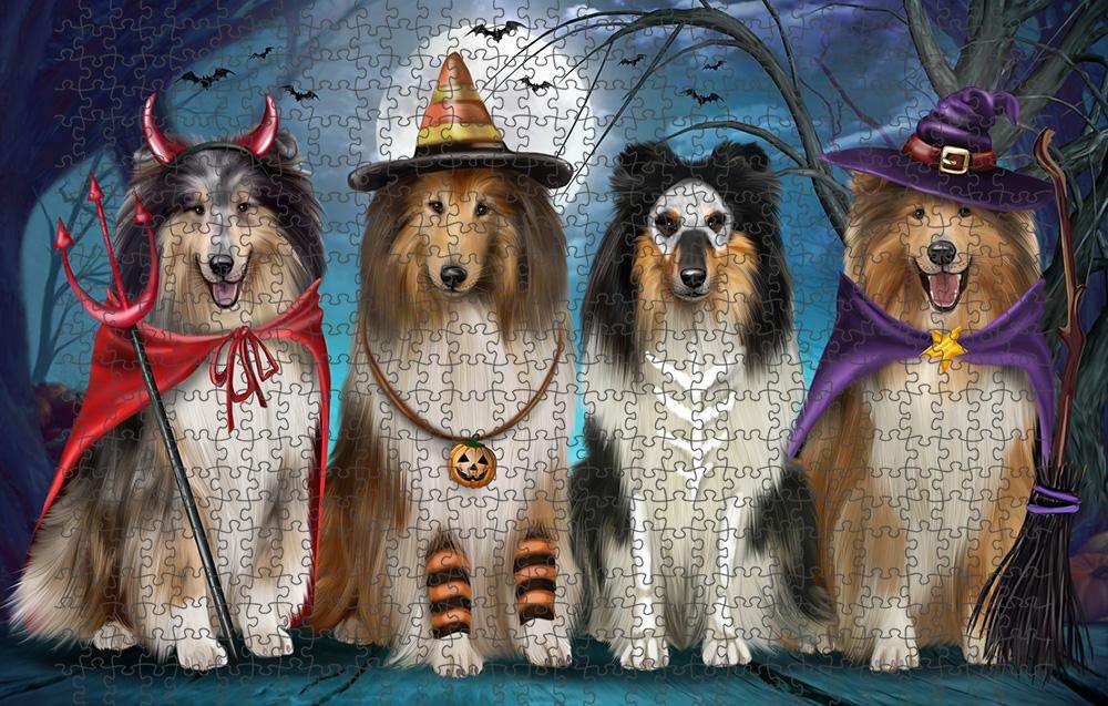 Happy Halloween Trick or Treat Rough Collies Dog Puzzle with Photo Tin PUZL85604
