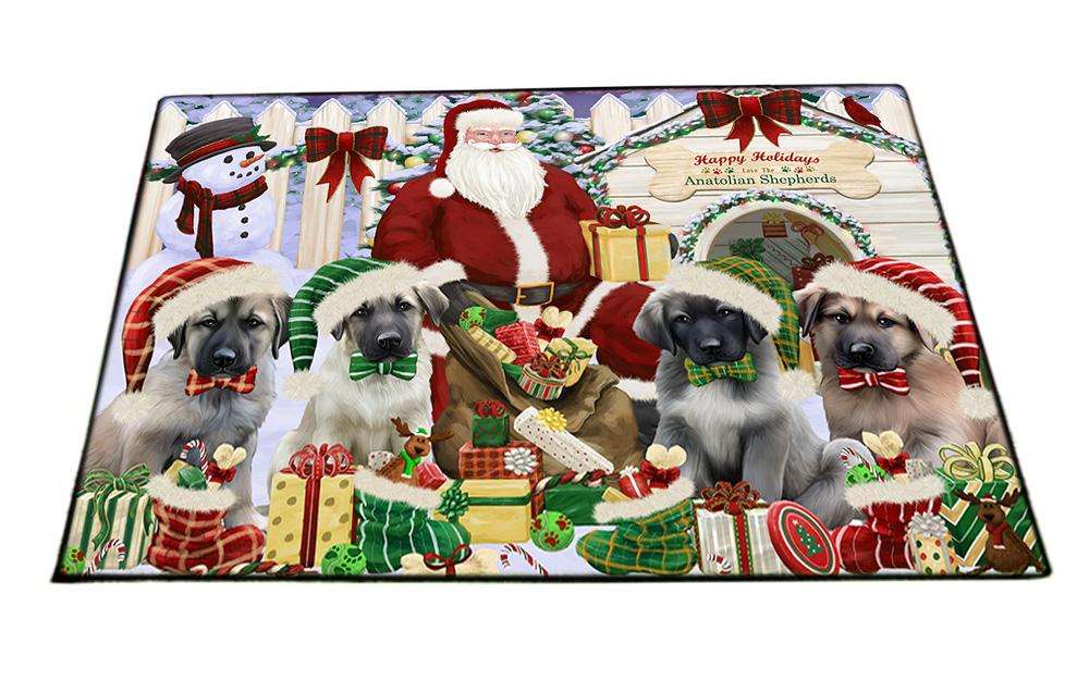 Happy Holidays Christmas Anatolian Shepherds Dog House Gathering Floormat FLMS51027