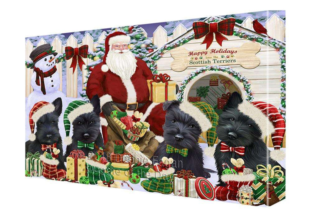 Happy Holidays Christmas Scottish Terriers Dog House Gathering Canvas Print Wall Art Décor CVS80432
