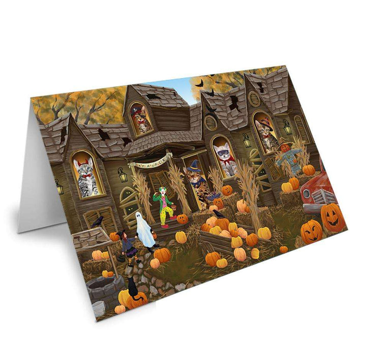 Haunted House Halloween Trick or Treat Bengal Cats Handmade Artwork Assorted Pets Greeting Cards and Note Cards with Envelopes for All Occasions and Holiday Seasons GCD62549