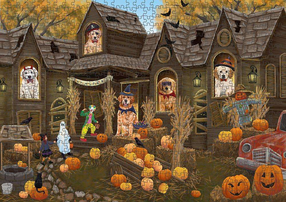 Haunted House Halloween Trick or Treat Golden Retrievers Dog Puzzle with Photo Tin PUZL63046