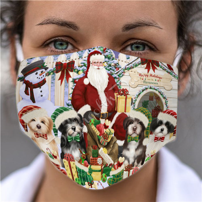 Happy Holidays Christmas Havanese Dogs House Gathering Face Mask FM48255