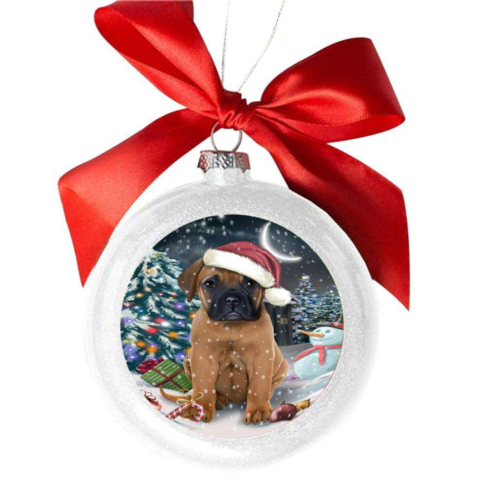 Have a Holly Jolly Christmas Happy Holidays Bullmastiff Dog White Round Ball Christmas Ornament WBSOR48119