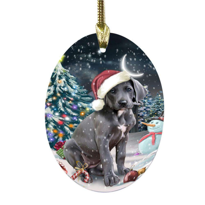 Have a Holly Jolly Christmas Happy Holidays Great Dane Dog Oval Glass Christmas Ornament OGOR48157