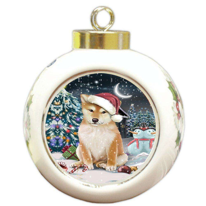 Have a Holly Jolly Shiba Inu Dog Christmas Round Ball Ornament POR882