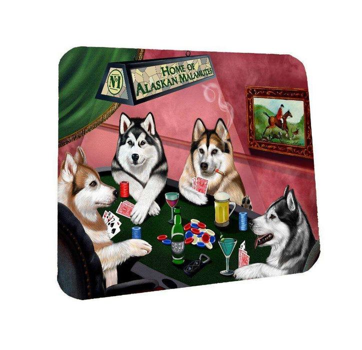 Home of Alaskan Malamute Coasters 4 Dogs Playing Poker (Set of 4)