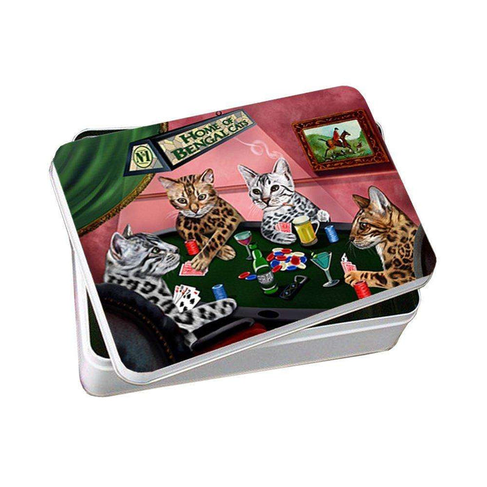 Home of Bengal Cats 4 Dogs Playing Poker Photo Storage Tin