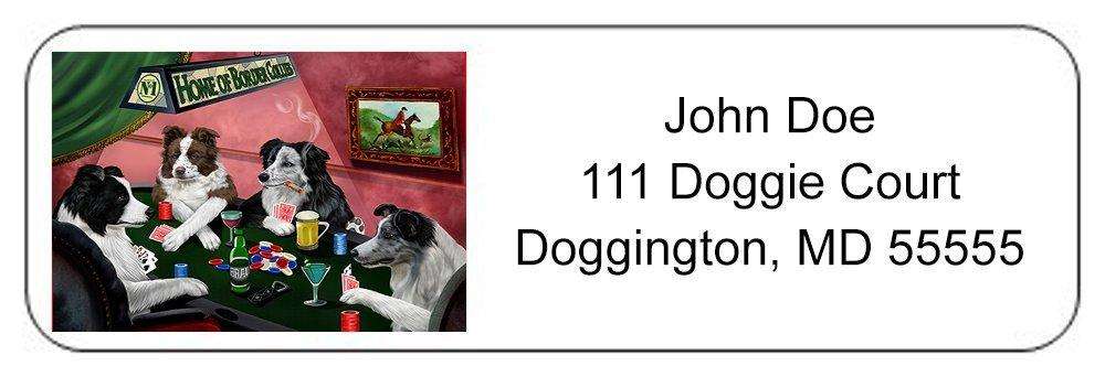 Home of Border Collies 4 Dogs Playing Poker Return Address Label