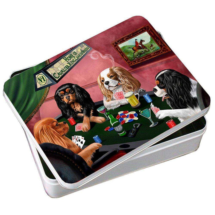 Home of Cavalier King Charles Spaniel 4 Dogs Playing Poker Photo Tin