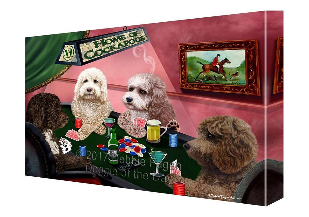 Home of Cockapoos 4 Dogs Playing Poker Canvas Wall Art