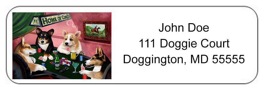 Home of Corgi 4 Dogs Playing Poker Return Address Label