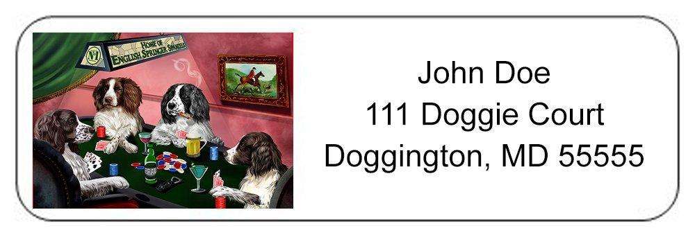 Home of English Springer Spaniel 4 Dogs Playing Poker Return Address Label