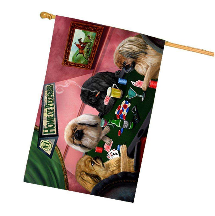 Home of Pekingeses 4 Dogs Playing Poker House Flag