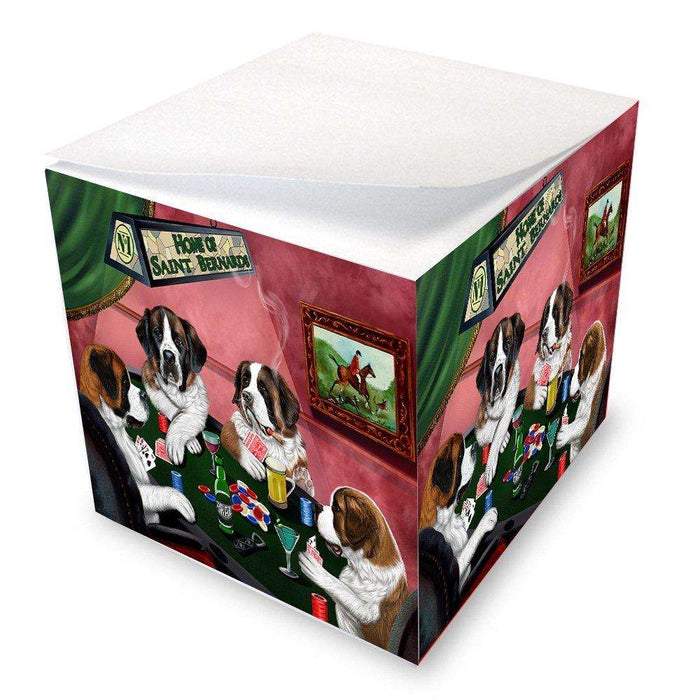 Home of Saint Bernard 4 Dogs Playing Poker Note Cube