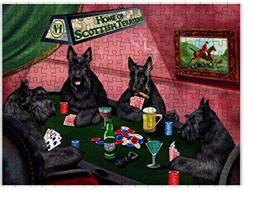 Home of Scottish Terriers 4 Dogs Playing Poker Puzzle with Photo Tin