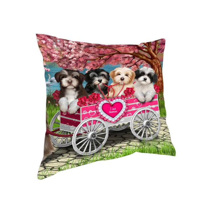 I Love Havanese Dogs in a Cart Pillow PIL48616