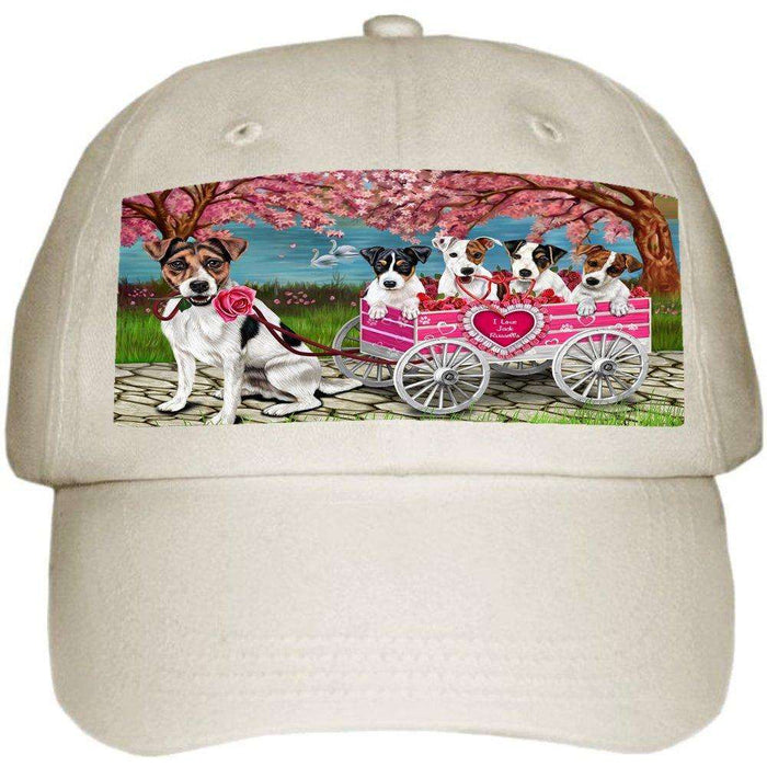 I Love Jack Russell Dogs in a Cart Ball Hat Cap Off White