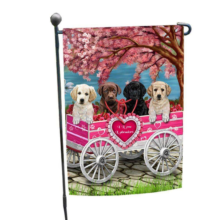 I Love Labrador Dogs in a Cart Garden Flag