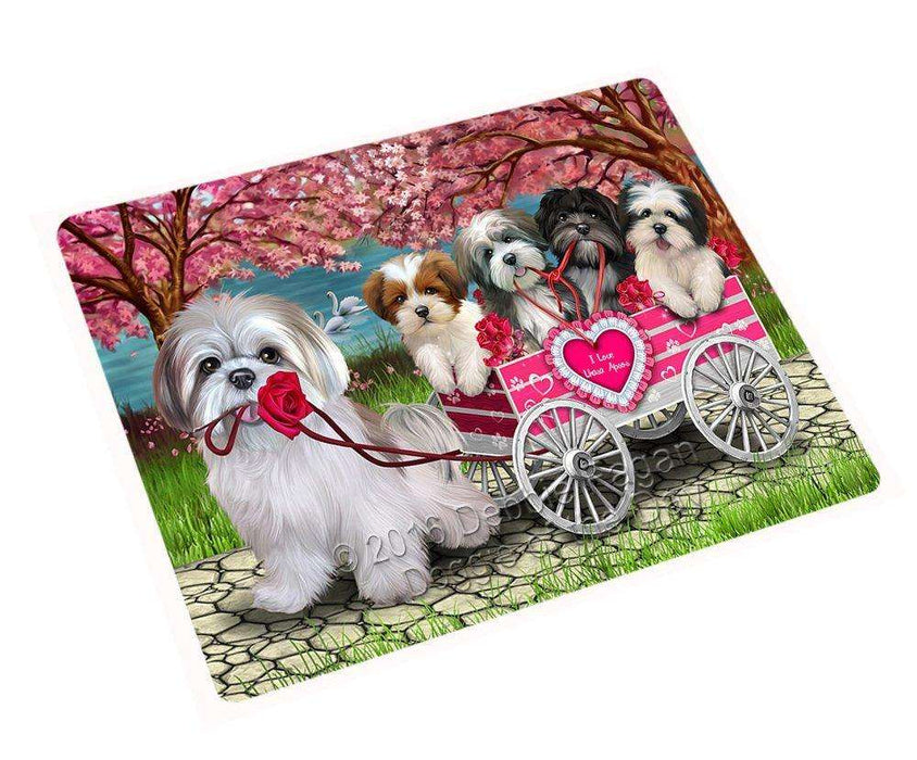 I Love Lhasa Apso Dogs in a Cart Tempered Cutting Board