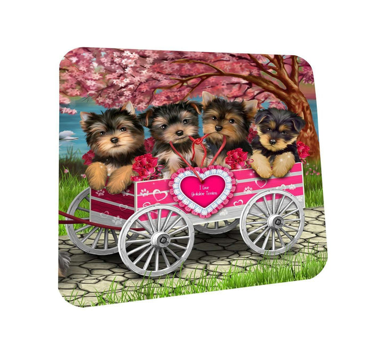 I Love Yorkshire Terrier Dogs in a Cart Coasters Set of 4