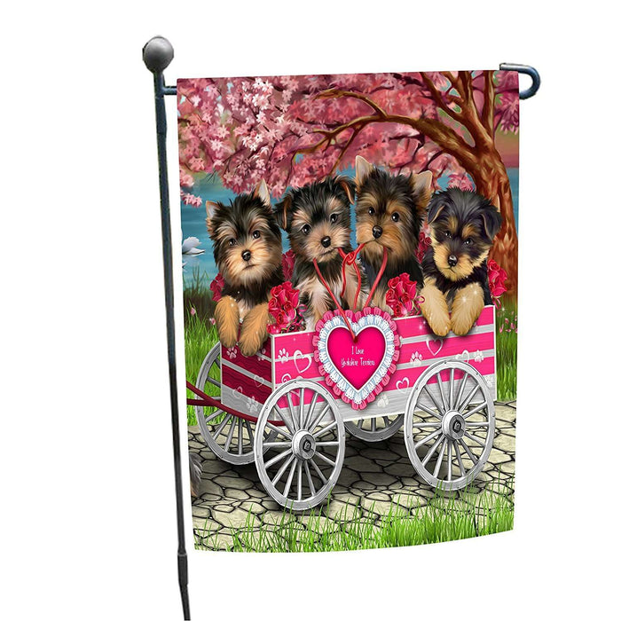 I Love Yorkshire Terrier Dogs in a Cart Garden Flag
