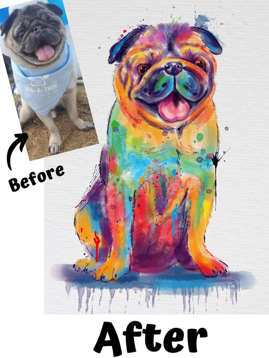 Custom Digital Painting Art Photo Personalized Dog Cat in Watercolor Background