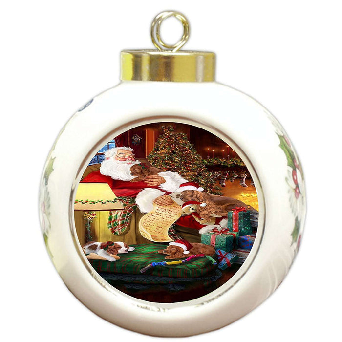 Irish Setter Dog and Puppies Sleeping with Santa Round Ball Christmas Ornament