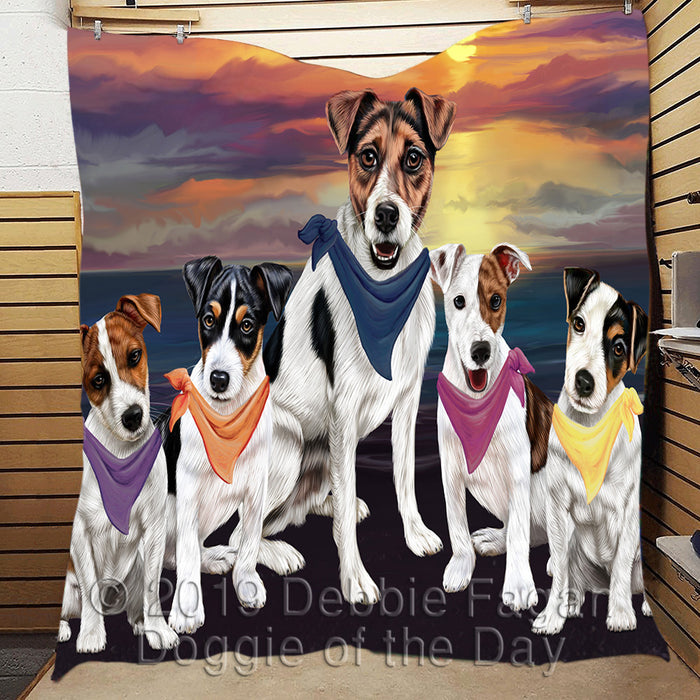 Family Sunset Portrait Jack Russell Dogs Quilt