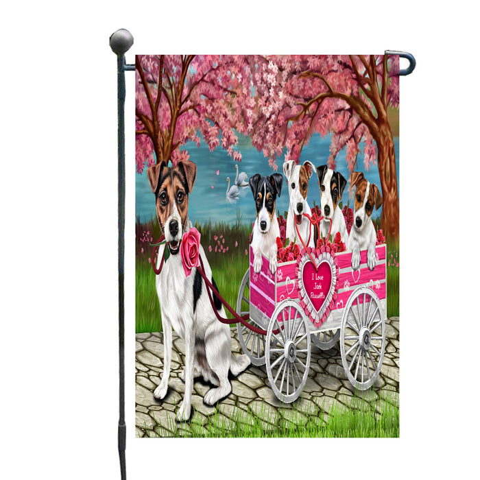 I Love Jack Russell Dogs in a Cart Garden Flags Outdoor Decor for Homes and Gardens Double Sided Garden Yard Spring Decorative Vertical Home Flags Garden Porch Lawn Flag for Decorations