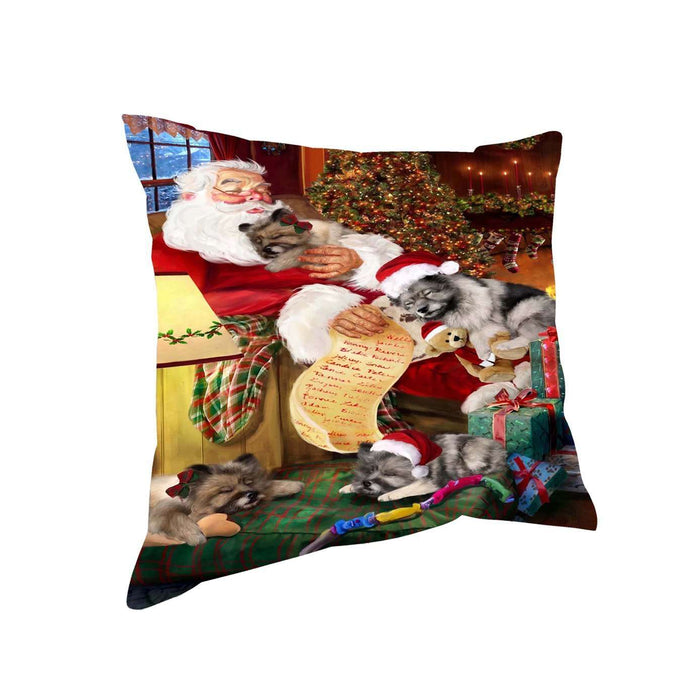 Keeshond Dog and Puppies Sleeping with Santa Throw Pillow