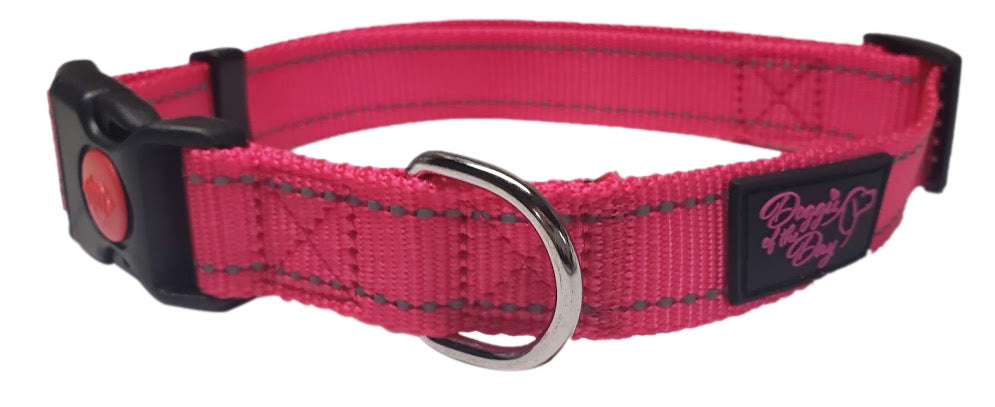 Reflective Nylon Buckle Dog Collar Pink- We Donate to Rescues For Each Collar Purchased