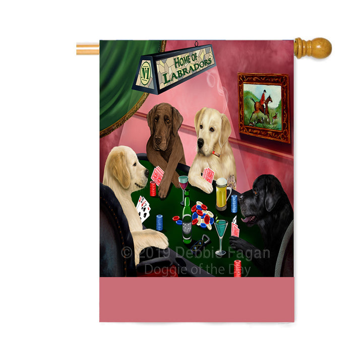 Personalized Home of Labrador Dogs Four Dogs Playing Poker Custom House Flag FLG-DOTD-A60336