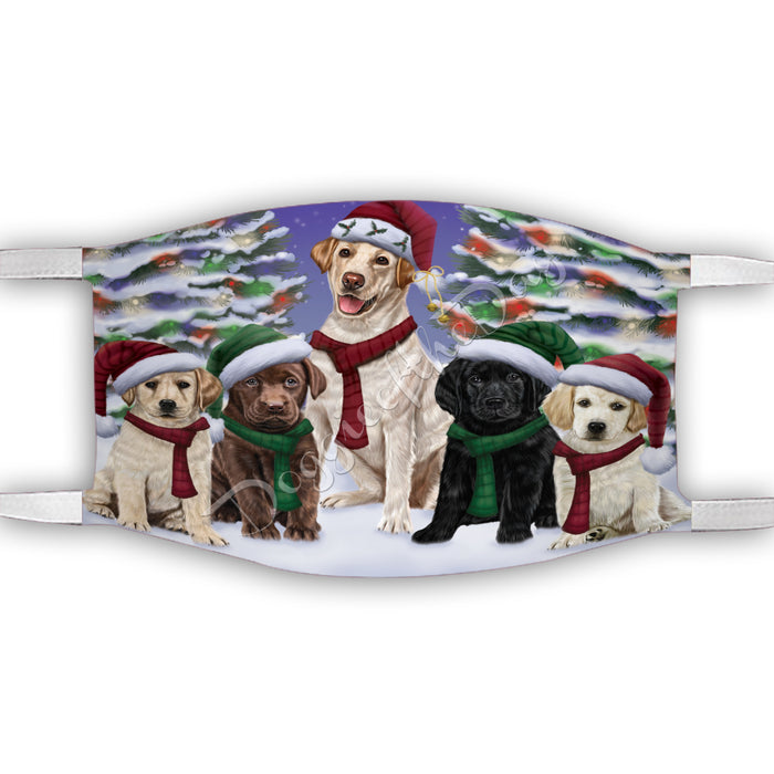 Labrador Dogs Christmas Family Portrait in Holiday Scenic Background Face Mask FM48357