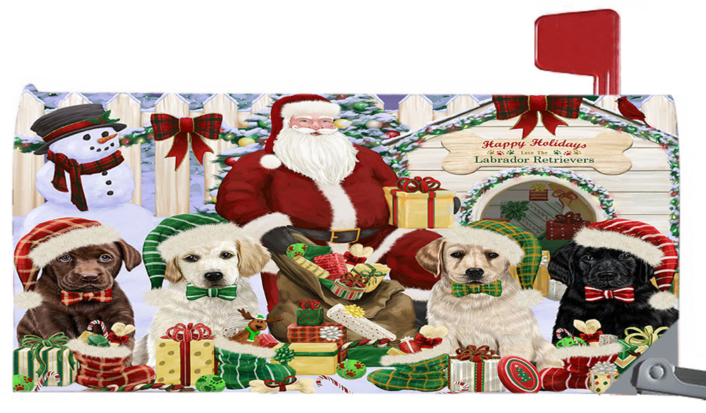 Happy Holidays Christmas Labrador Dogs House Gathering 6.5 x 19 Inches Magnetic Mailbox Cover Post Box Cover Wraps Garden Yard Décor MBC48824