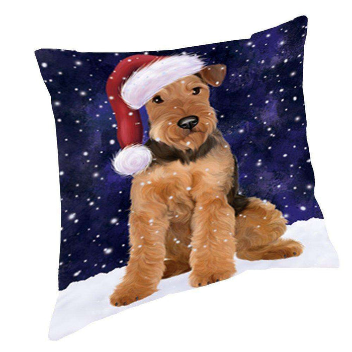 Let It Snow Christmas Happy Holidays Airedale Dog Throw Pillow PIL844