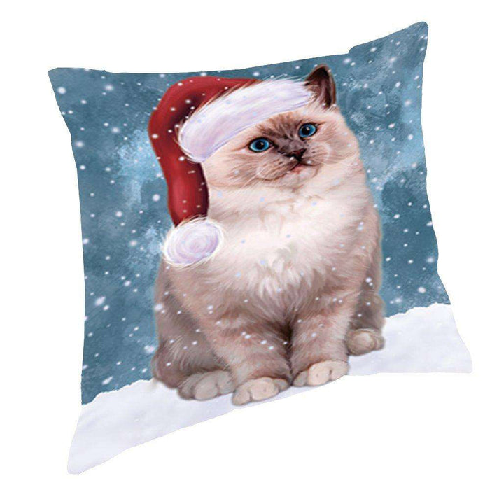 Let It Snow Christmas Happy Holidays Ragdoll Cat Throw Pillow PIL1068
