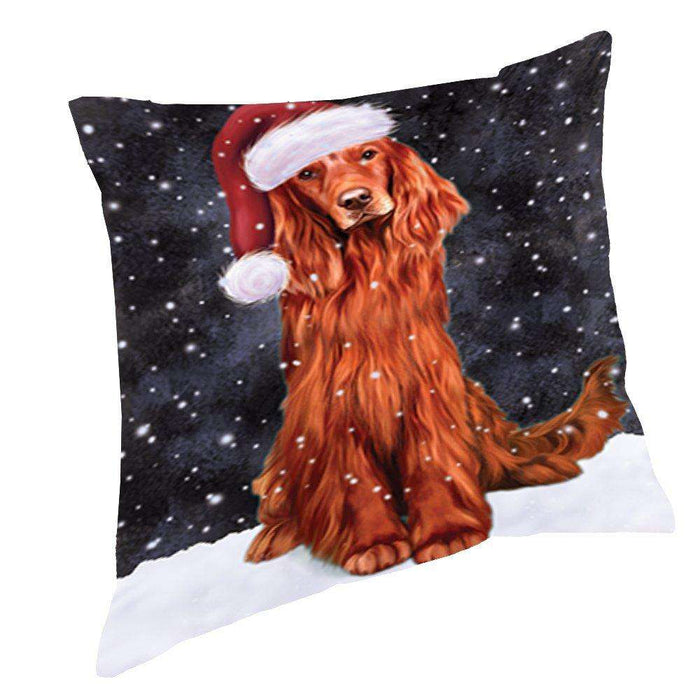 Let It Snow Christmas Happy Holidays Red Irish Setter Dog Throw Pillow PIL1076