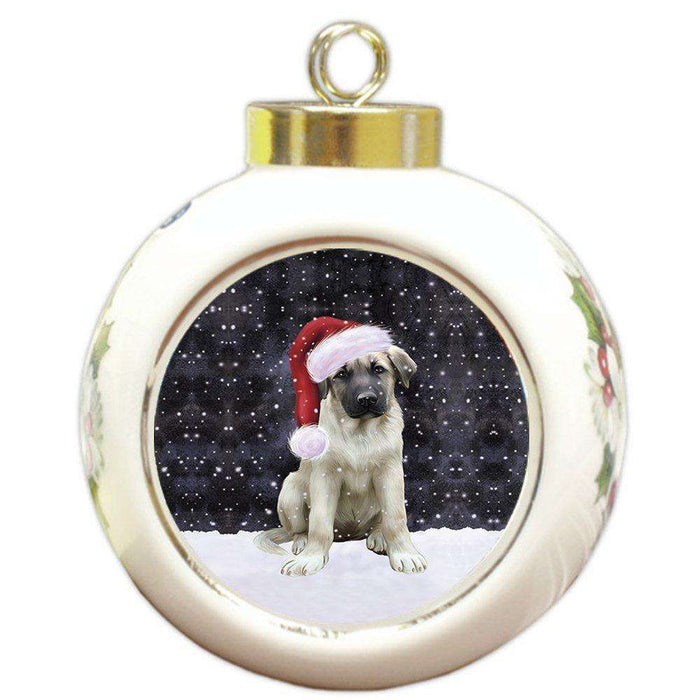 Let it Snow Christmas Holiday Anatolian Shepherds Dog Wearing Santa Hat Round Ball Ornament