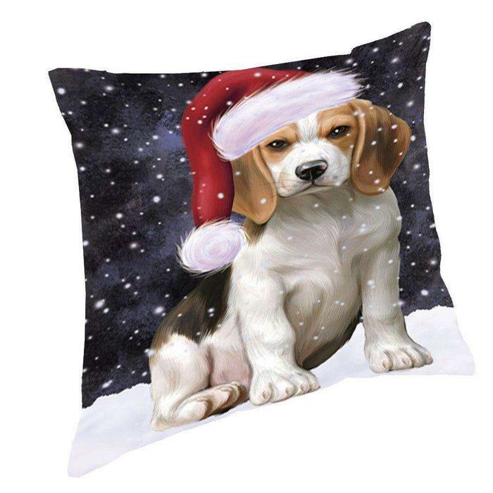Let it Snow Christmas Holiday Beagles Dog Wearing Santa Hat Throw Pillow