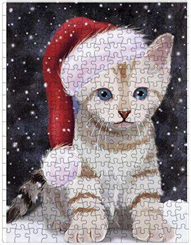 Let it Snow Christmas Holiday Bengal Cat Wearing Santa Hat Puzzle with Photo Tin