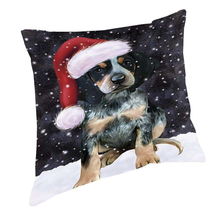 Let it Snow Christmas Holiday Bluetick Coonhound Dog Wearing Santa Hat Throw Pillow