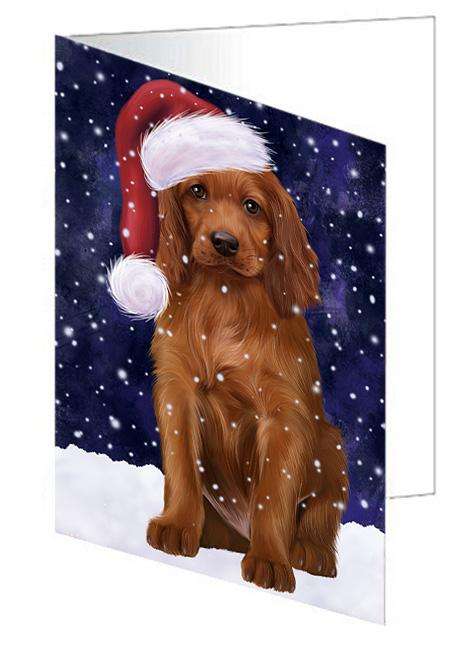 Let it Snow Christmas Holiday Irish Setter Dog Wearing Santa Hat Handmade Artwork Assorted Pets Greeting Cards and Note Cards with Envelopes for All Occasions and Holiday Seasons GCD66938