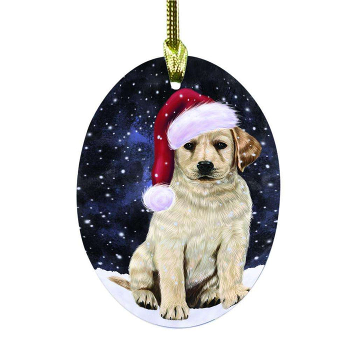 Let it Snow Christmas Holiday Labrador Dog Oval Glass Christmas Ornament OGOR48611